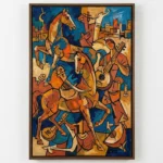 Azure Cavalry Dynamic geometric figures and horses abstract art - Image 2