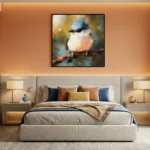 Azure Songbird Impression Textured palette knife oil painting Blue wall art - Image 3