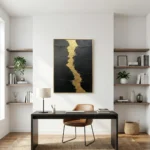 Black Gold Divide Black canvas with gold vein abstract wall decor