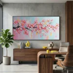 Blush Pink Bloom Pink impasto cherry blossoms color wall art - Image 4