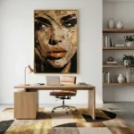 Bronze Visage Impasto face painting in bronze abstract wall art - Image 4