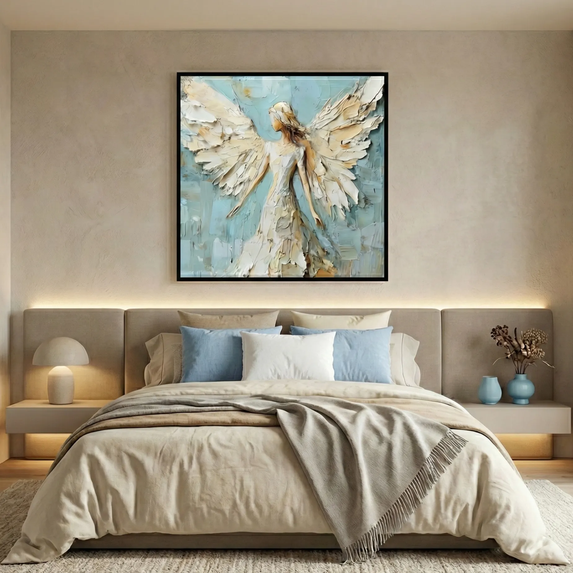 Celestial Aqua Angel Textured white winged figure color wall art (2) Celestial Aqua Angel Textured white winged figure color wall art - Image 1