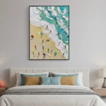 Coastal Texture Impasto waves tiny beach figures textured wall art - Image 3