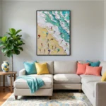 Coastal Texture Impasto waves tiny beach figures textured wall art - Image 5