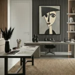 Cream Charcoal Gaze Textured minimalist figure painting color wall art - Image 3