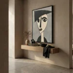 Cream Charcoal Gaze Textured minimalist figure painting color wall art - Image 5
