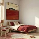 Crimson Horizon Elephants walk on red textured earth abstract art wall decor - Image 4