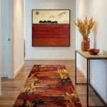 Crimson Horizon Elephants walk on red textured earth abstract art wall decor - Image 3