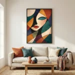 Cubist Muse Abstract portrait with rich, warm hues abstract wall art - Image 3