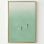 Emerald Horizon Two swimmers in green water Minimal art wall decor - Image 2