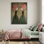 Floral Dialogue Two figures with pink floral hair Textured art wall decor - Image 5