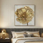 Gilded Organic Bloom Sculptural gold impasto floral textured art wall decor - Image 3