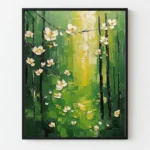 Golden Forest Trail White flowers green woods color art - Image 2