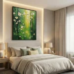 Golden Forest Trail White flowers green woods color art - Image 3