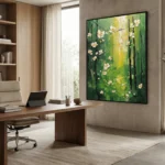 Golden Forest Trail White flowers green woods color art - Image 5