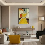 Golden Muse Portrait Stylized woman in yellow dress color wall art - Image 5