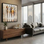 Golden Stride Seven textured walking figures Textured art wall decor - Image 4