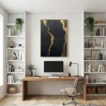 Midnight Eruption Gold flow through textured dark. Abstract art - Image 4