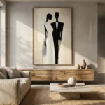 Modern  Couple Wall Art – Minimalist Black & White Figurative Canvas