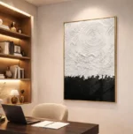 Monochrome Lunar Orbit Tactile white swirls on black contemporary minimal art - Image 5