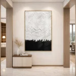 Monochrome Lunar Orbit Tactile white swirls on black contemporary minimal art