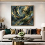 Nocturnal Gold & Emerald Abstract Print