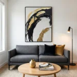 Obsidian Flow Dynamic black and gold impasto painting. abstract art - Image 5