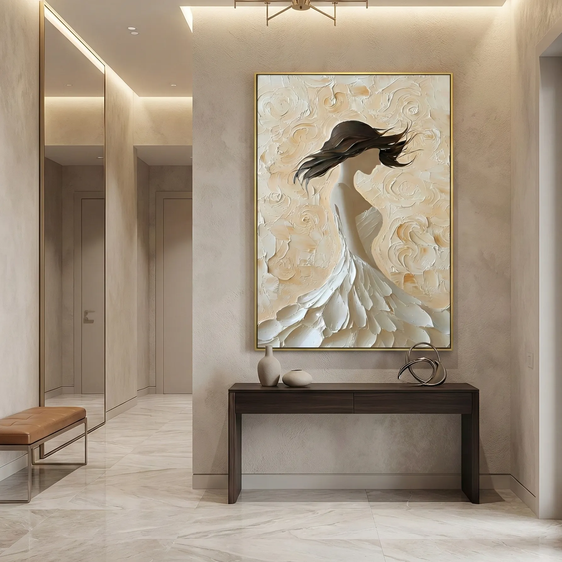 Serene Impasto Flow Neutral palette knife woman art Minimal wall art (5) Serene Impasto Flow Neutral palette knife woman art Minimal wall art - Image 1