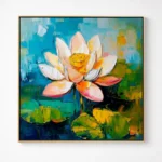 Serene Lily Pond Modern Impasto Flower Painting Blue Wall Art - Image 2