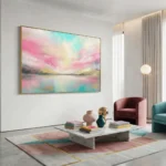 Serene Pastel Shore Modern Dreamy Sunset Scene Gold Wall Art - Image 3