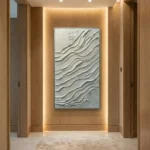 Serene White Tides Textured wave plaster art minimal wall art