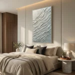 Serene White Tides Textured wave plaster art minimal wall art - Image 4