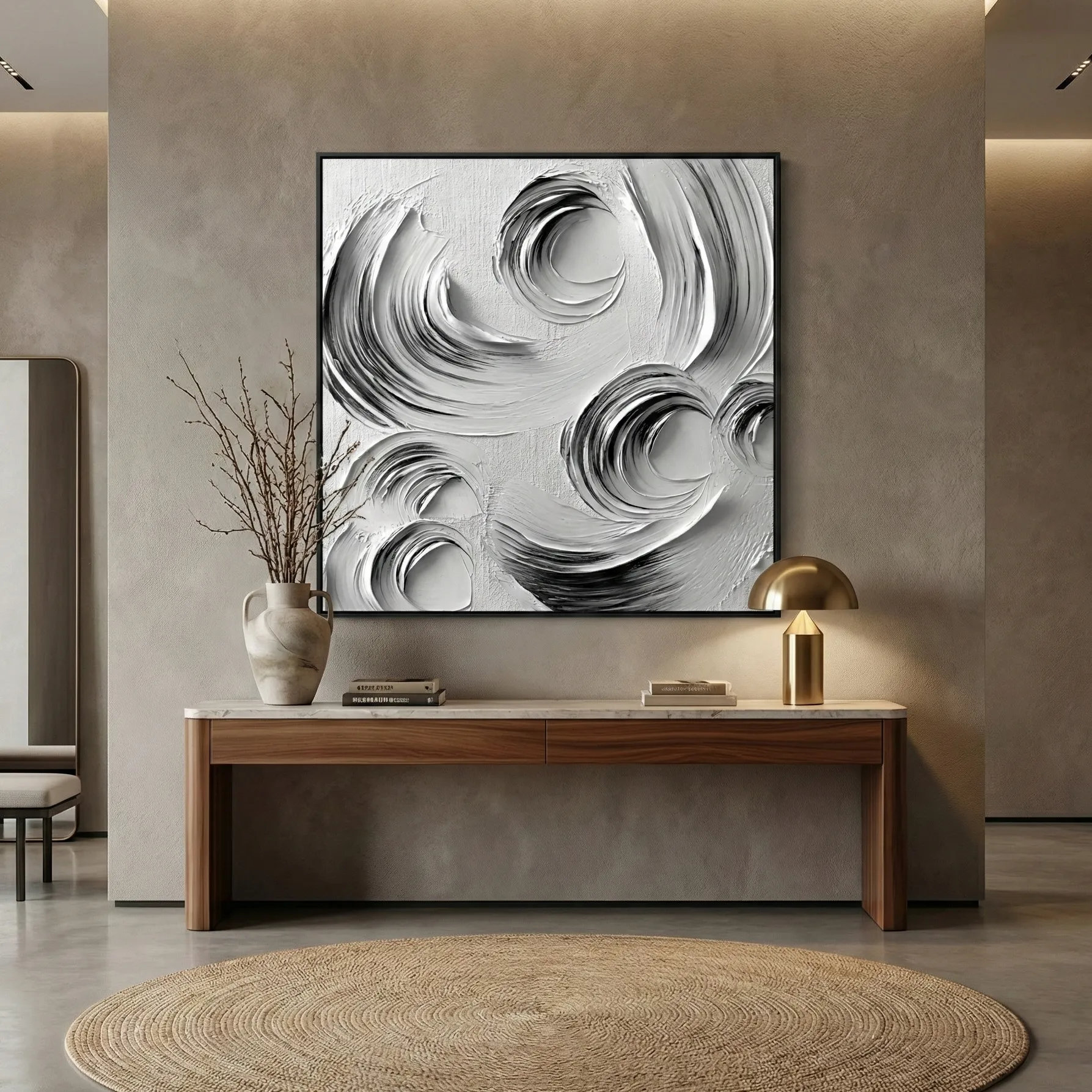 Silent Wave Flow Minimalist monochrome circular motion minimal wall art (1) Silent Wave Flow Minimalist monochrome circular motion minimal wall art - Image 1