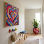 Textured Embrace Impasto heart, concentric colorful swirls abstract art - Image 3