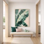 Verdant Blush Palms – Textured Tropical Botanical Painting Green Wall Art - Image 5
