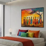Vibrant Tribal Rhythm Impasto brushwork people moving color wall art - Image 4