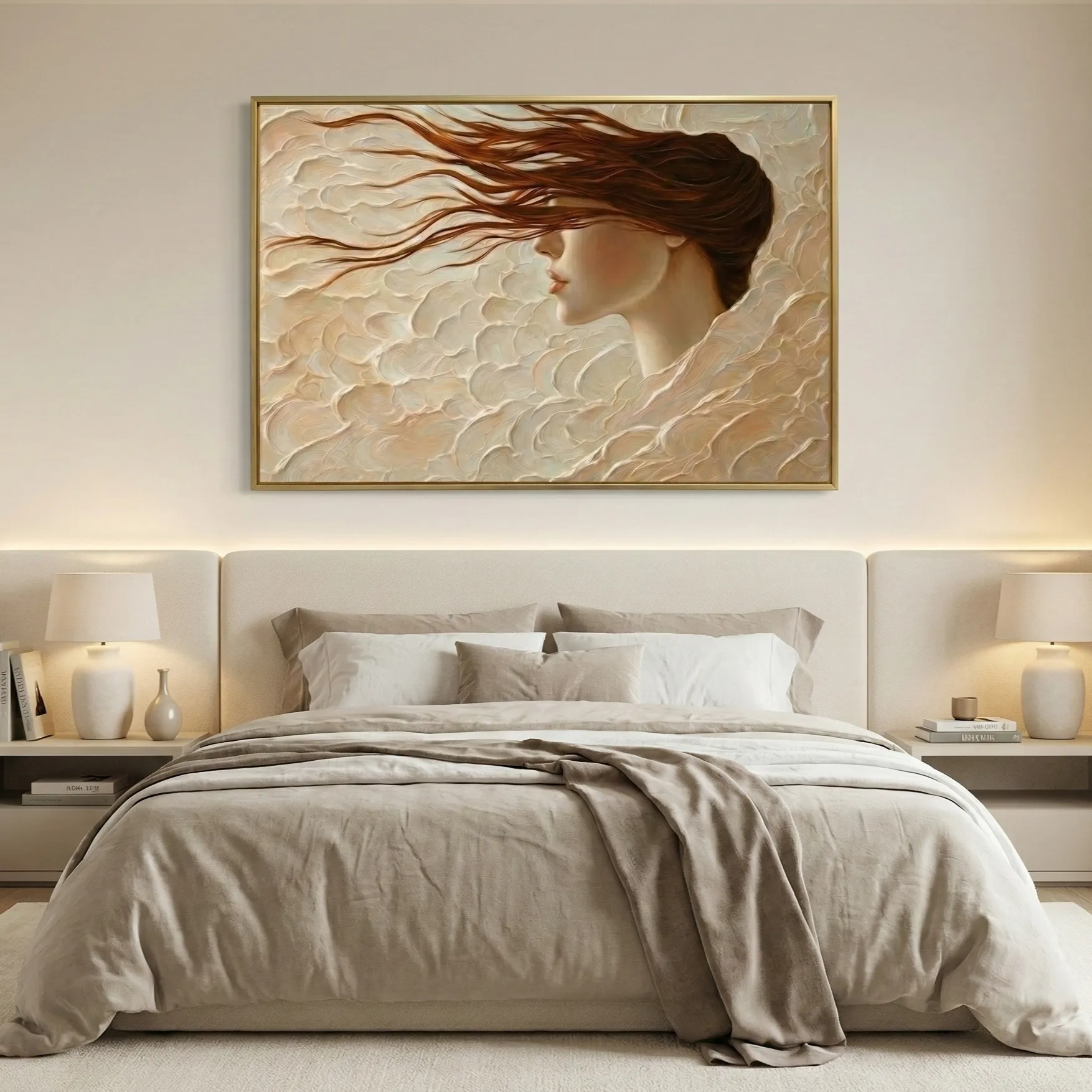 Whispering Breeze Flowing hair in textured impasto contemporary minimal art (4) Whispering Breeze Flowing hair in textured impasto contemporary minimal art - Image 1