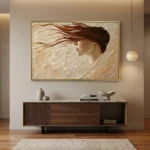 Whispering Breeze Flowing hair in textured impasto contemporary minimal art - Image 4