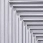 Minimalist hand-painted canvas with nested rectangular frames in white and grey tones, contemporary interior