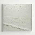 Textured minimalist hand-painted canvas depicting serene seascape with rolling waves in monochromatic cream tones