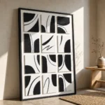 Twelve Arcs textured wall art shown framed on the wall in a styled interior
