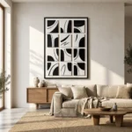 Twelve Arcs textured wall art shown framed on the wall in a styled interior