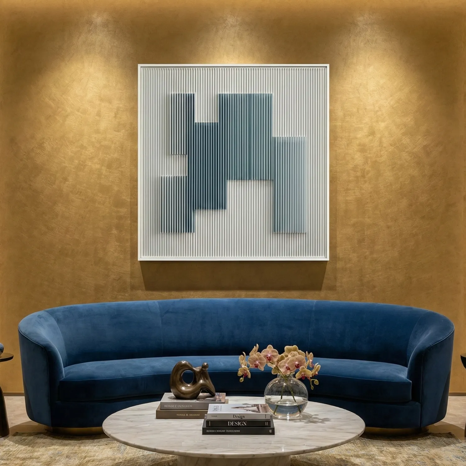 Coastal Geometry – Modern Textured Relief Decor (2) Minimalist hand-painted canvas with vertical linear texture and abstract tonal composition in blue-grey and white, contemporary living space