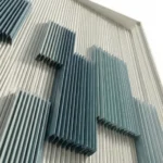 Contemporary hand-painted canvas with layered teal and white geometric planes, creating dimensional depth and movement