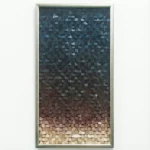 Textured abstract hand-painted canvas with gradient color shift from deep teal through charcoal to warm terracotta and natural wood tones