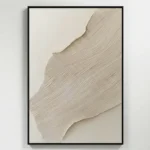 Minimalist textured hand-painted canvas with organic curved forms in cream and taupe tones