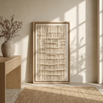 Narrow Ridge textured wall art shown framed on the wall in a styled interior