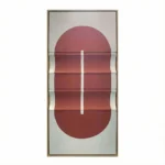 Minimalist hand-painted canvas featuring bold geometric shapes in deep burgundy and cream tones, contemporary interior