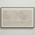 Minimalist hand-painted canvas with geometric grid pattern and flowing linear marks in monochrome tones, contemporary wall art