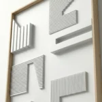 Minimalist hand-painted canvas with geometric linear patterns in soft grey and white tones, contemporary interior display